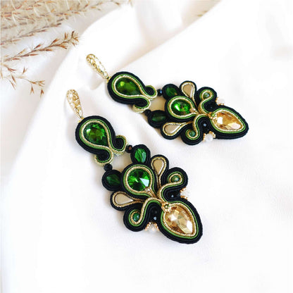 Pendientes de soutache negro y verde 309 Marsali