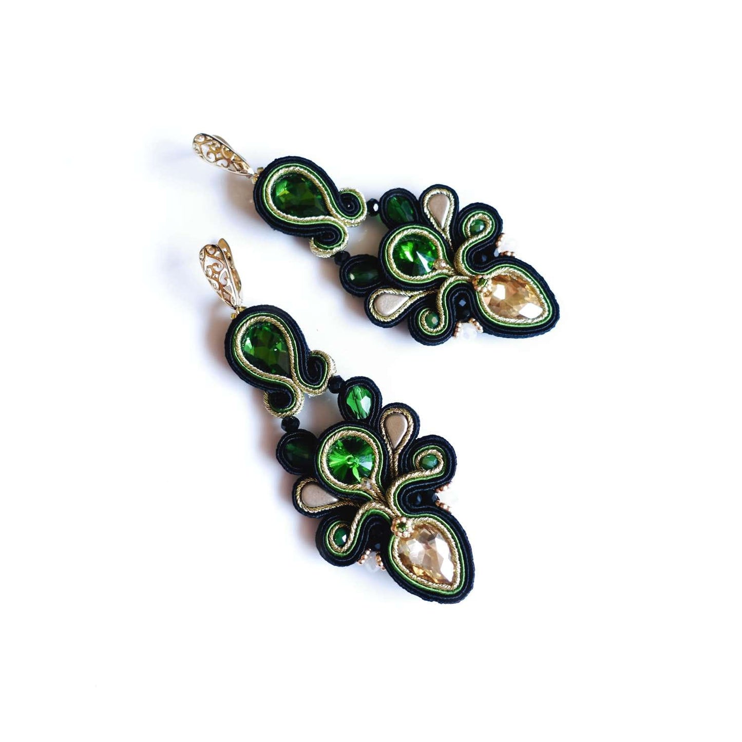 Pendientes de soutache negro y verde 309 Marsali