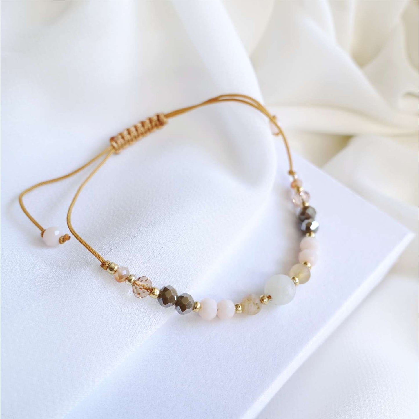 String bracelet with natural stones moonstone jadeite, TD9217 TeamBride
