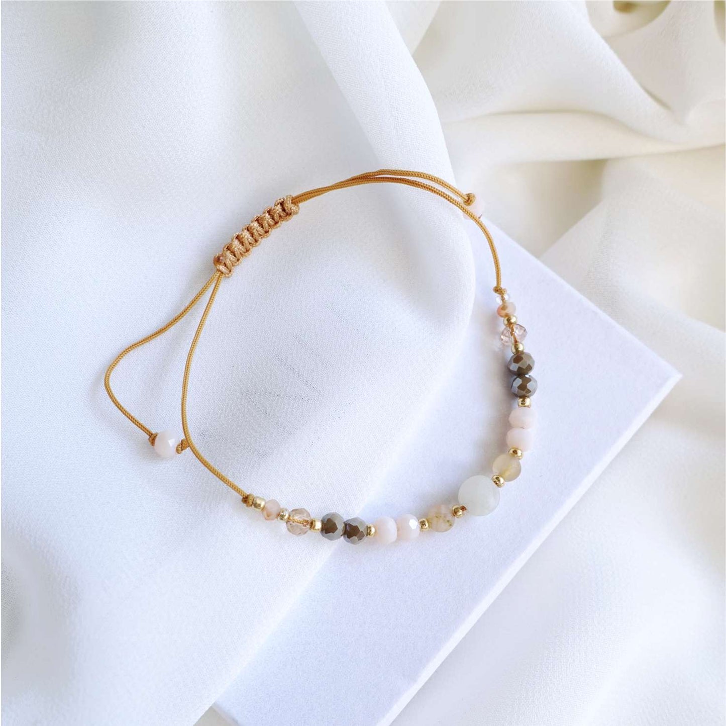 String bracelet with natural stones moonstone jadeite, TD9217 TeamBride