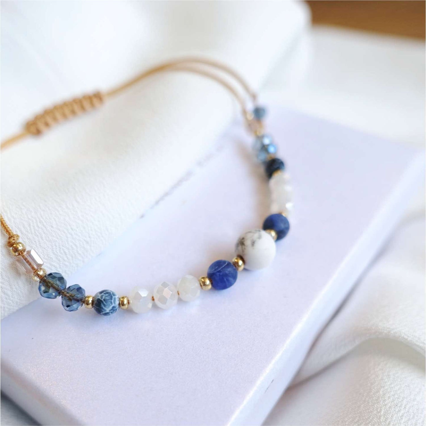 Two string bracelets with natural stones howlite agate, TD9260