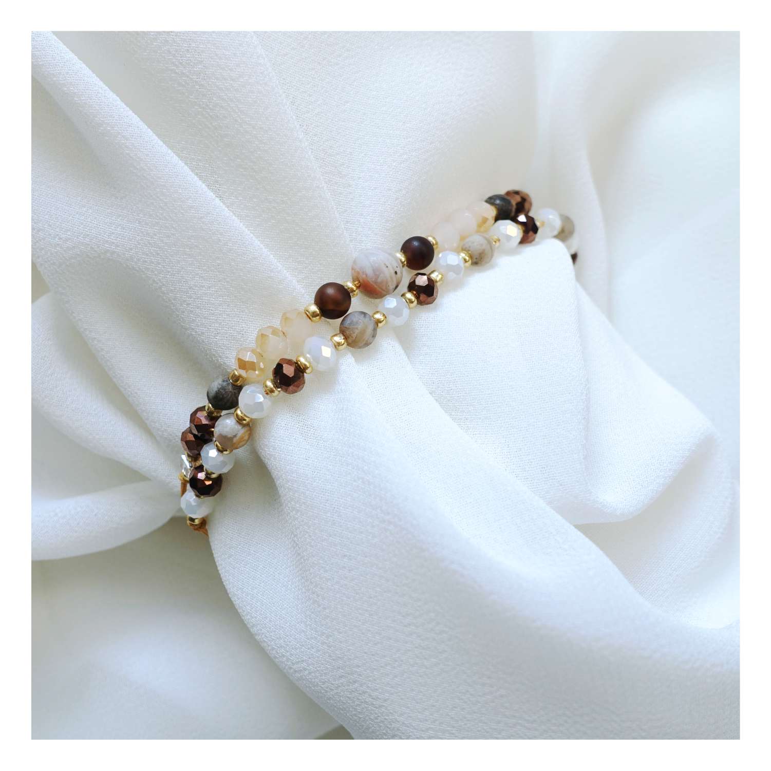 Brown string bracelets with natural stones agate tourmaline, TD9251a