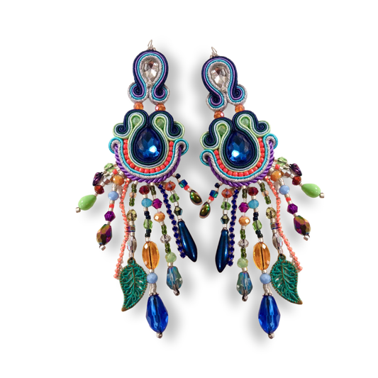 Colorful Soutache Earrings with Fringes 215 Basanti Silver
