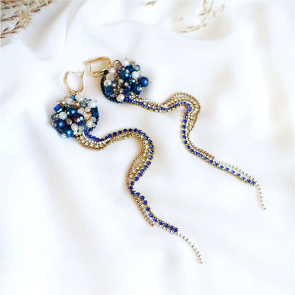 Pendientes de perla azul y blanca 07 Marine