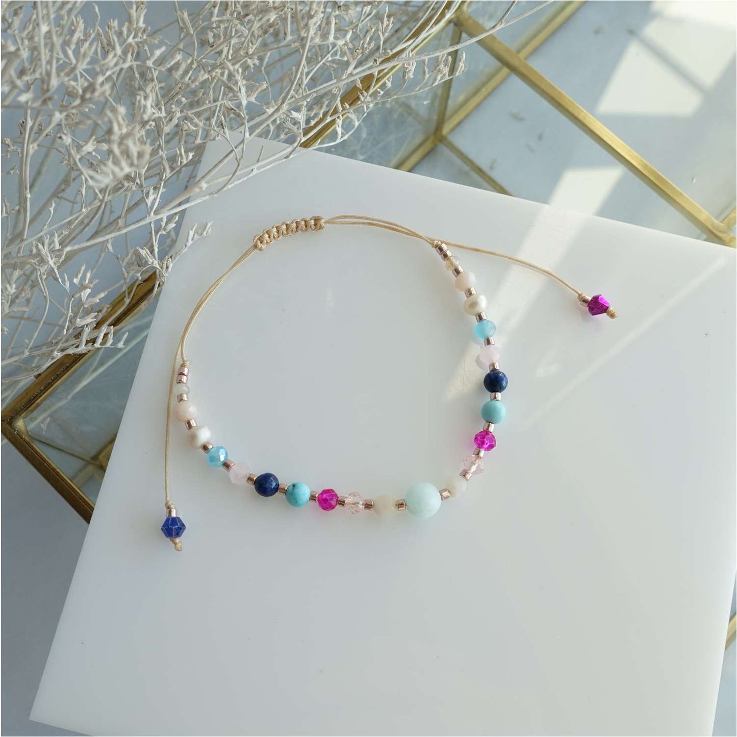 Bransoletka z kamieni naturalnych lapis lazuli amazonit perła, TD9120