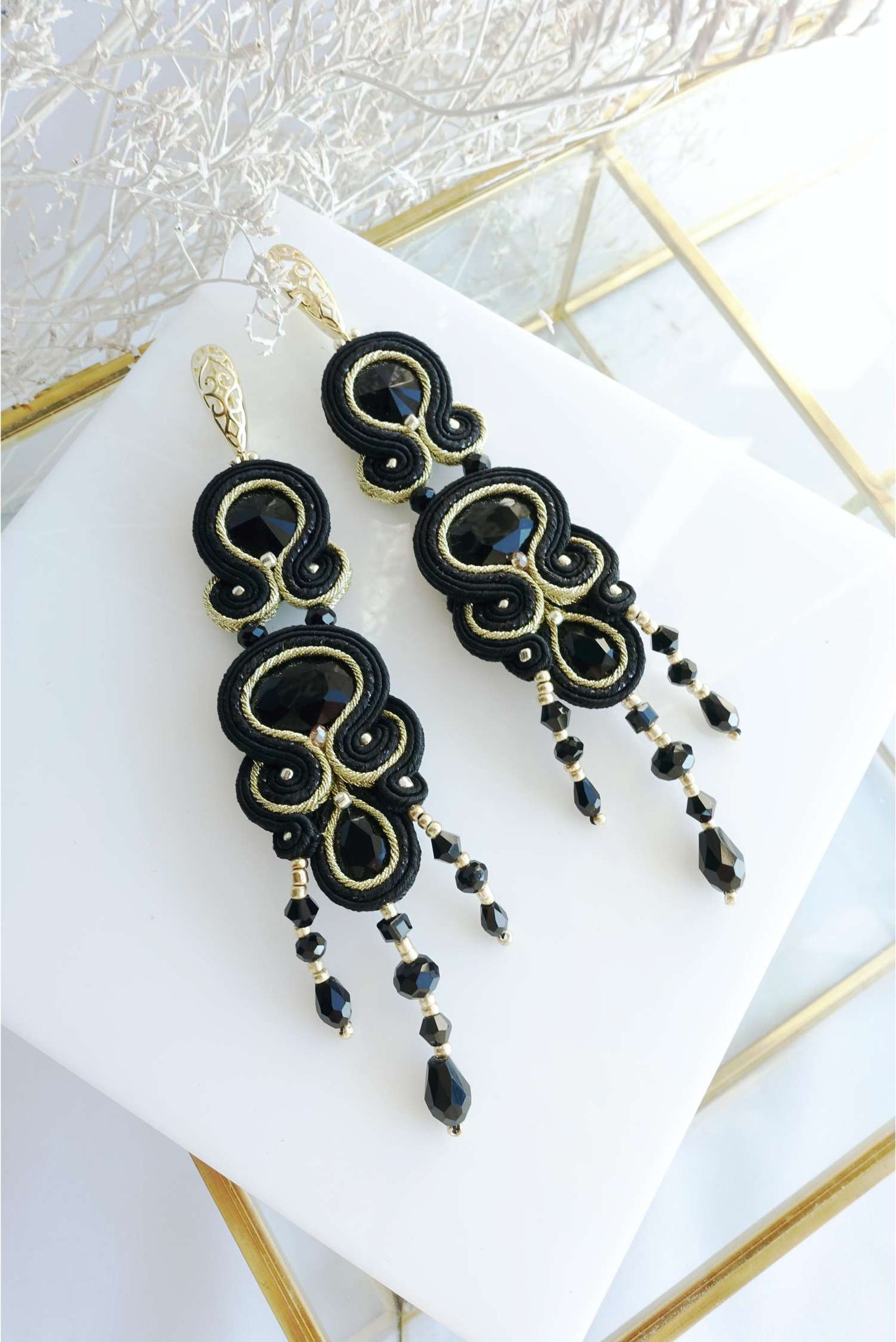Black gold soutache earrings 201 BlackGold
