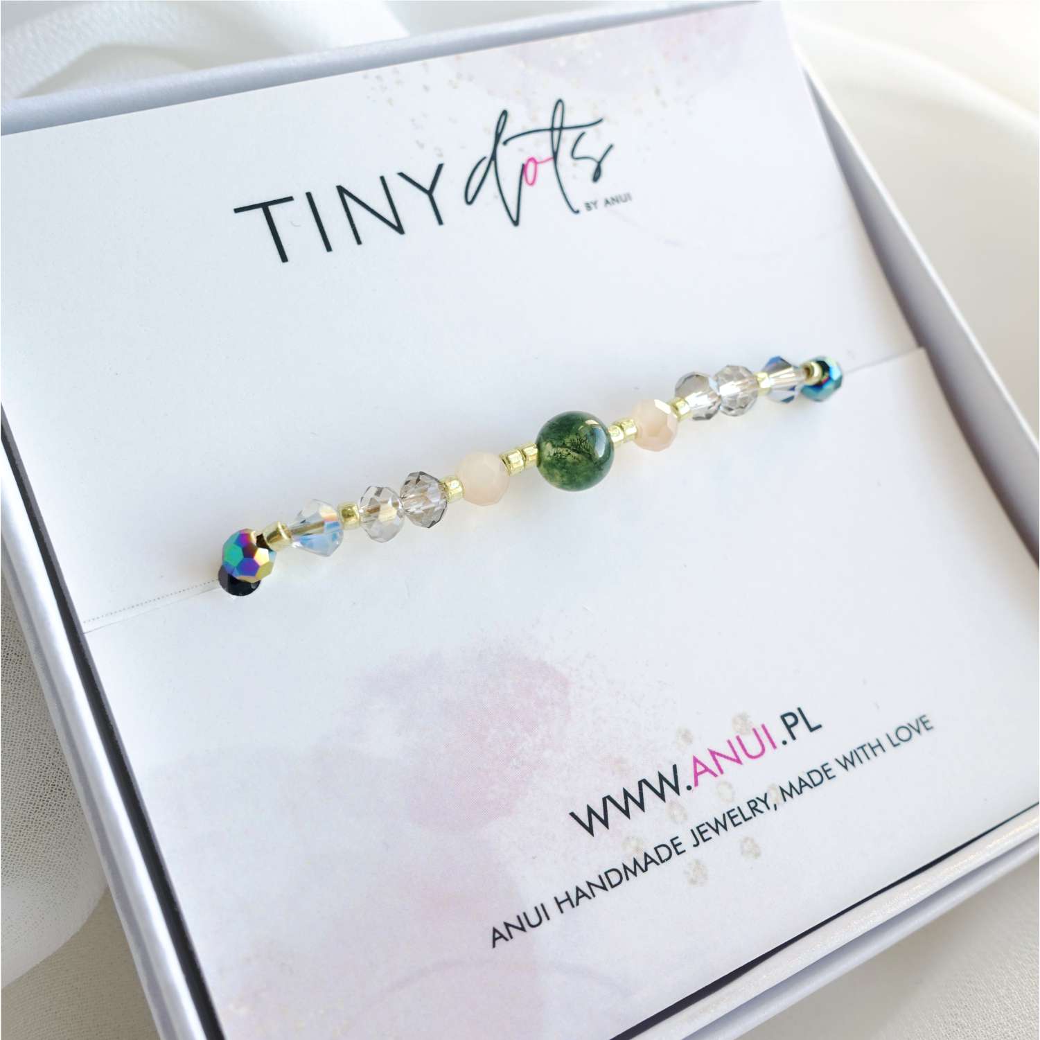 Pulsera de hilo con piedras naturales, ágata verde, TD9130