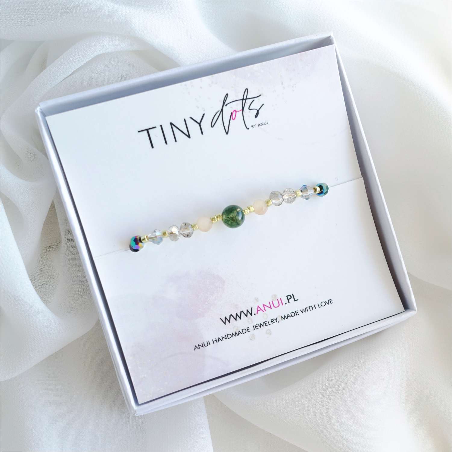 Pulsera de hilo con piedras naturales, ágata verde, TD9130