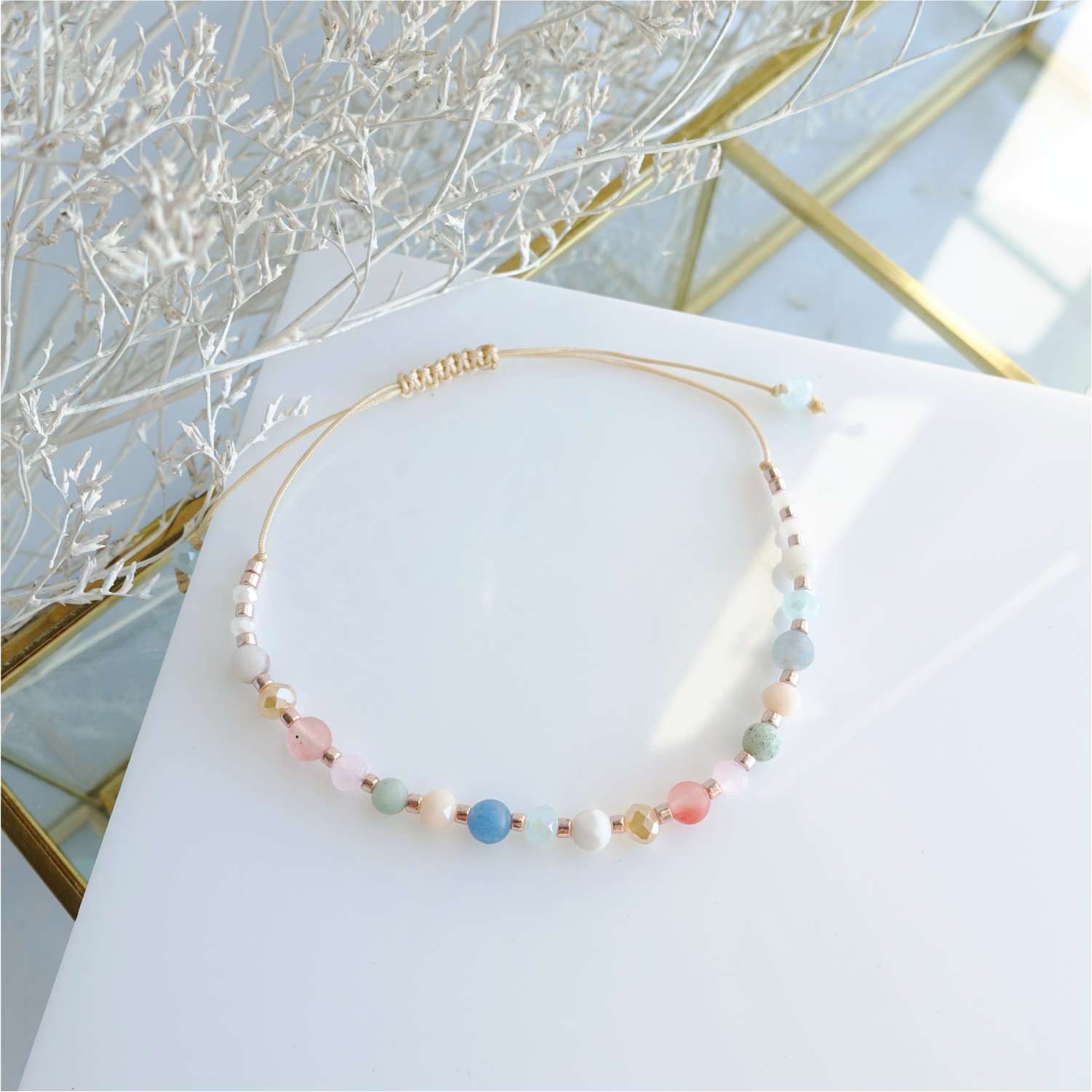 Bracelet with colorful natural stones amazonite aventurine agate, TD9140 LadyPastel