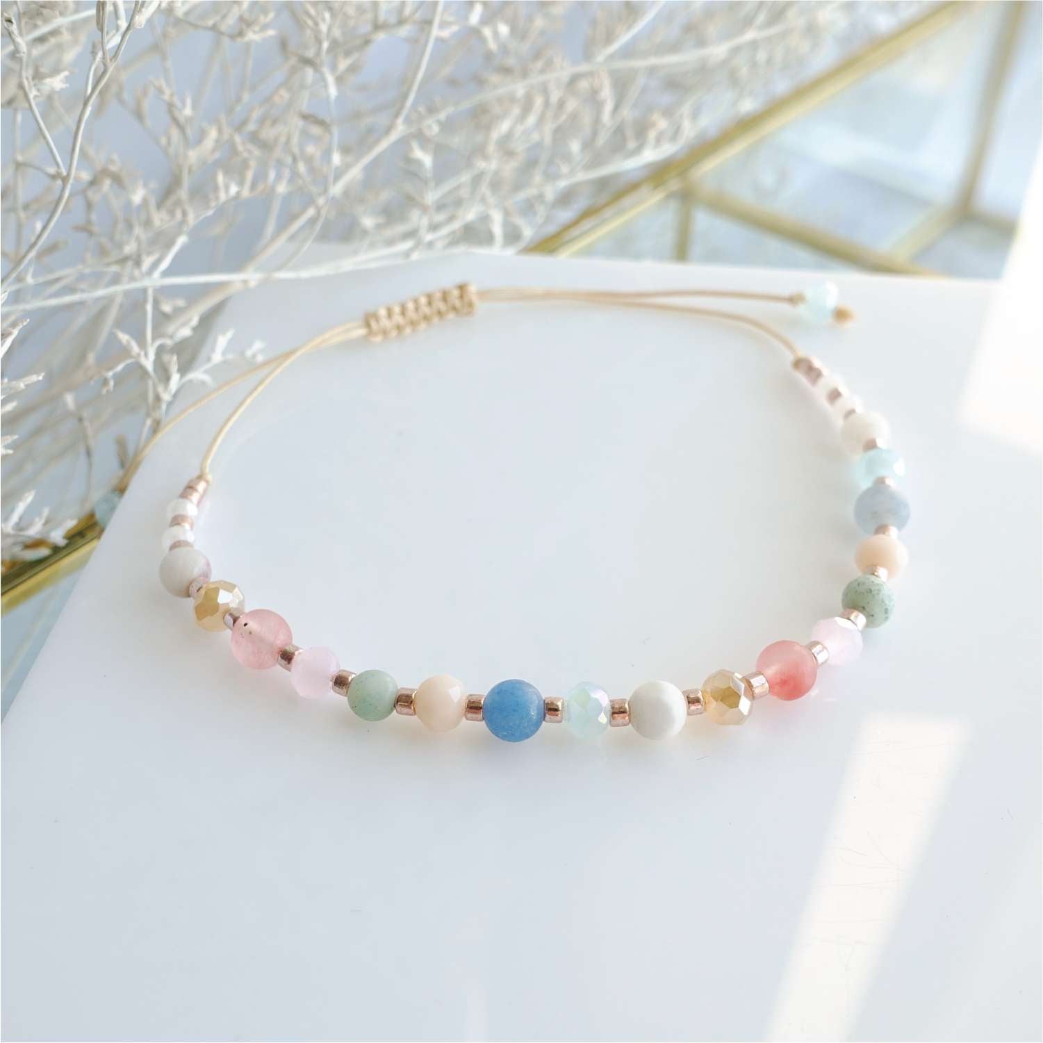 Bracelet with colorful natural stones amazonite aventurine agate, TD9140 LadyPastel