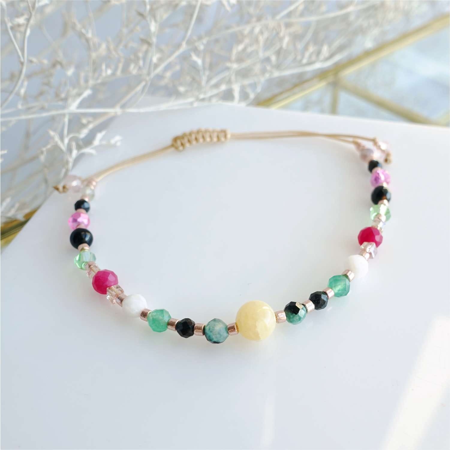 Pulsera con piedras naturales rubí morganita labradorita piedra luna y turmalina TD9209