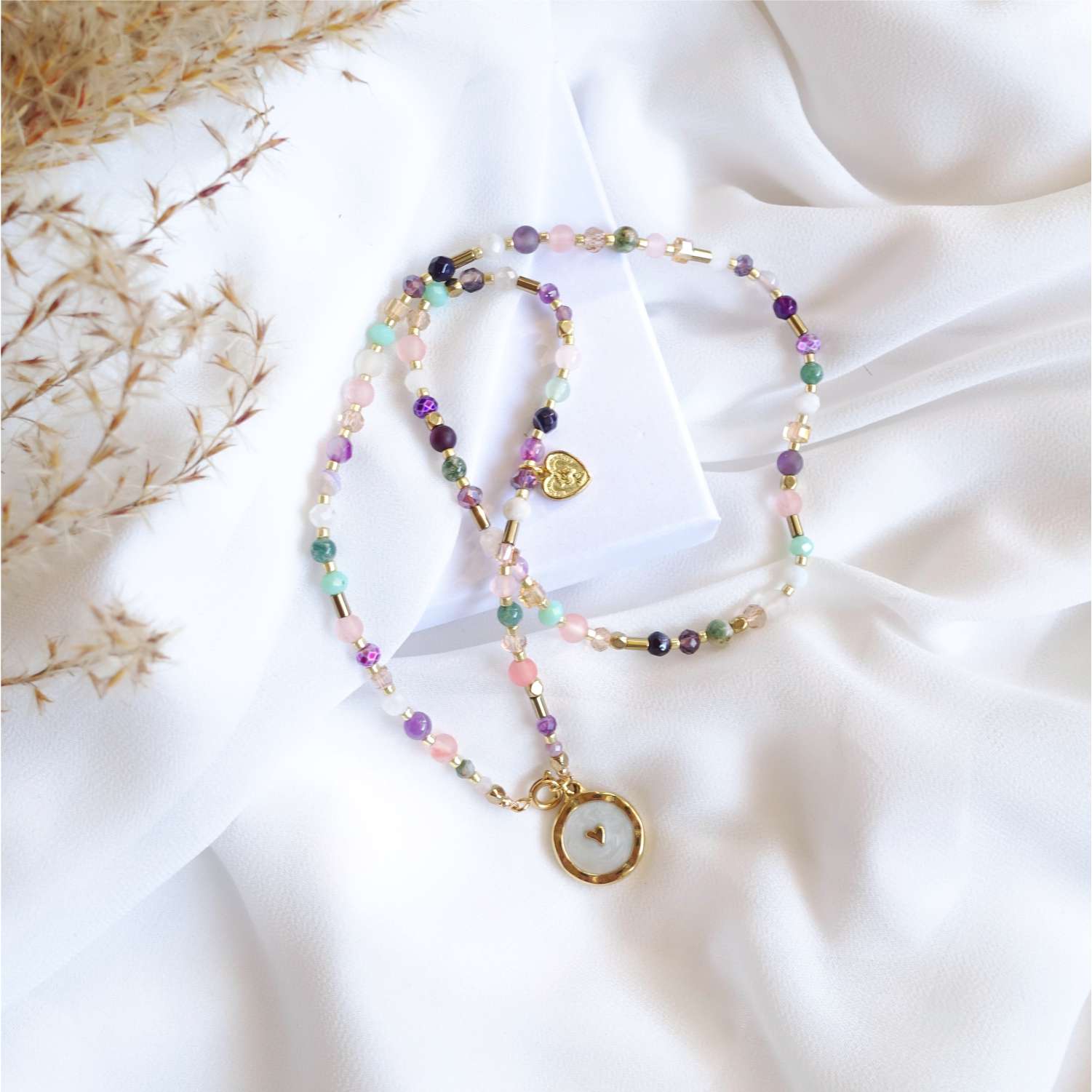 Love and luck necklace with natural stones TD20100