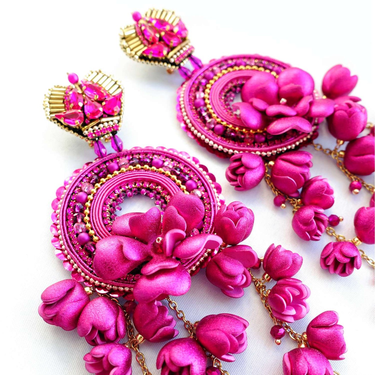 Pink Flower Hoop Earrings 866 Fucsia Viseria