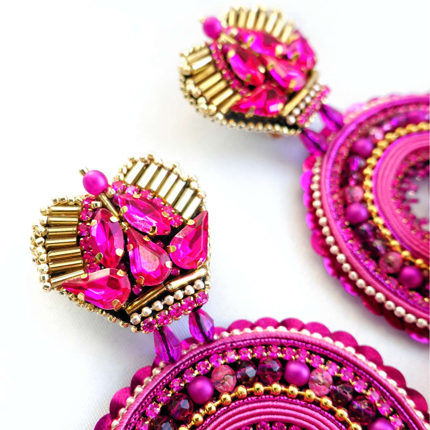 Pink Flower Hoop Earrings 866 Fucsia Viseria
