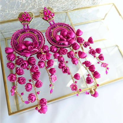 Pink Flower Hoop Earrings 866 Fucsia Viseria