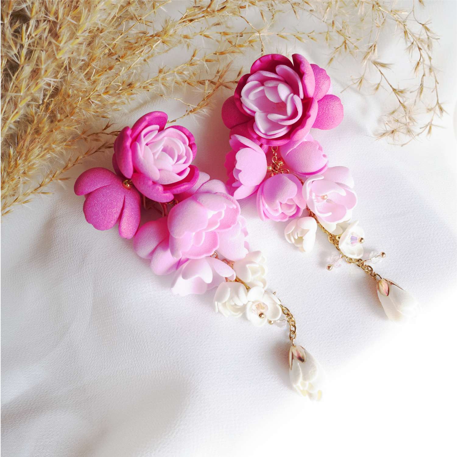 Pendientes de flor de uva rosa ombré 863 Uvas rosa ombré