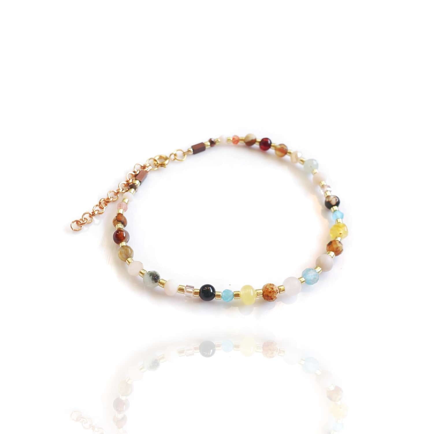 Pulsera talismán de salud y protección con ámbar, calcedonia y aventurina, TD9551