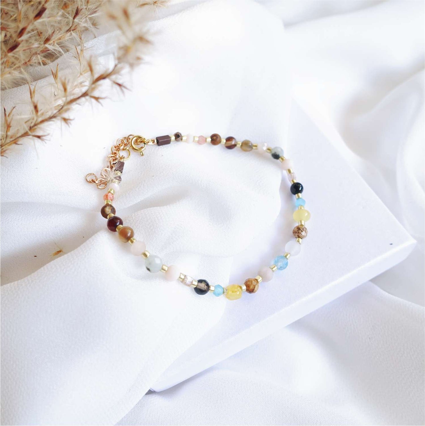 Pulsera talismán de salud y protección con ámbar, calcedonia y aventurina, TD9551