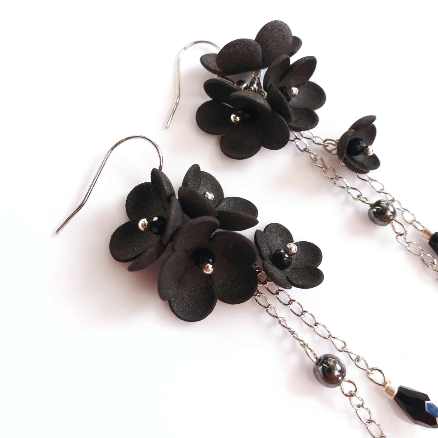 Czarno srebrne kolczyki kwiaty, Black Silver Daisy DK850