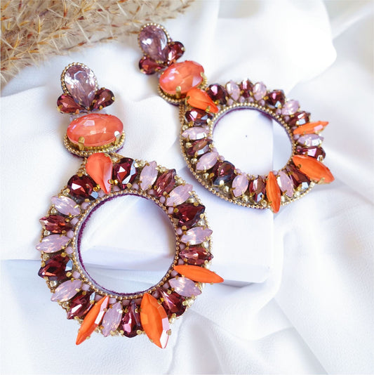 Orange and purple earrings with 420 Orange Crystal crystals