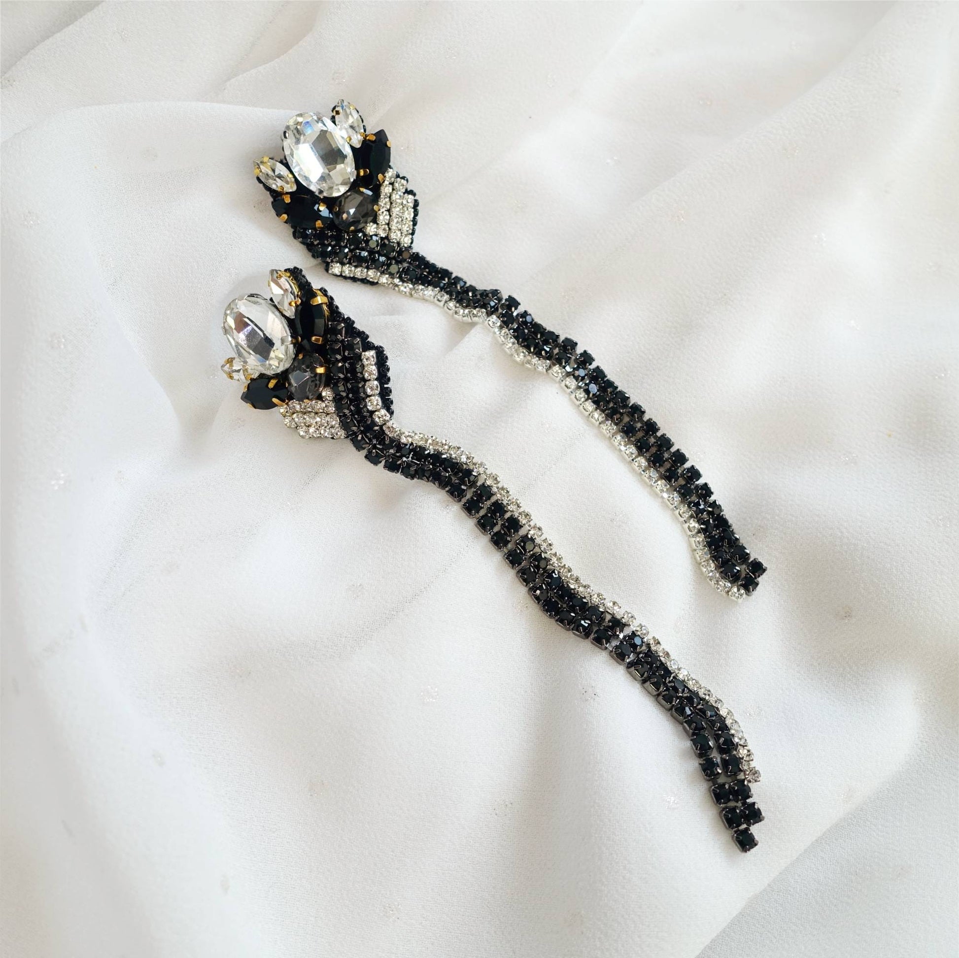 Black Silver Zircon Tape Earrings 509 Sansai