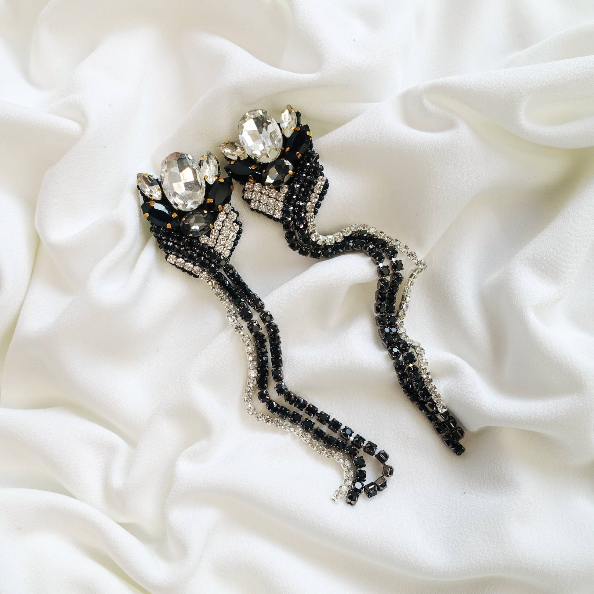 Black Silver Zircon Tape Earrings 509 Sansai