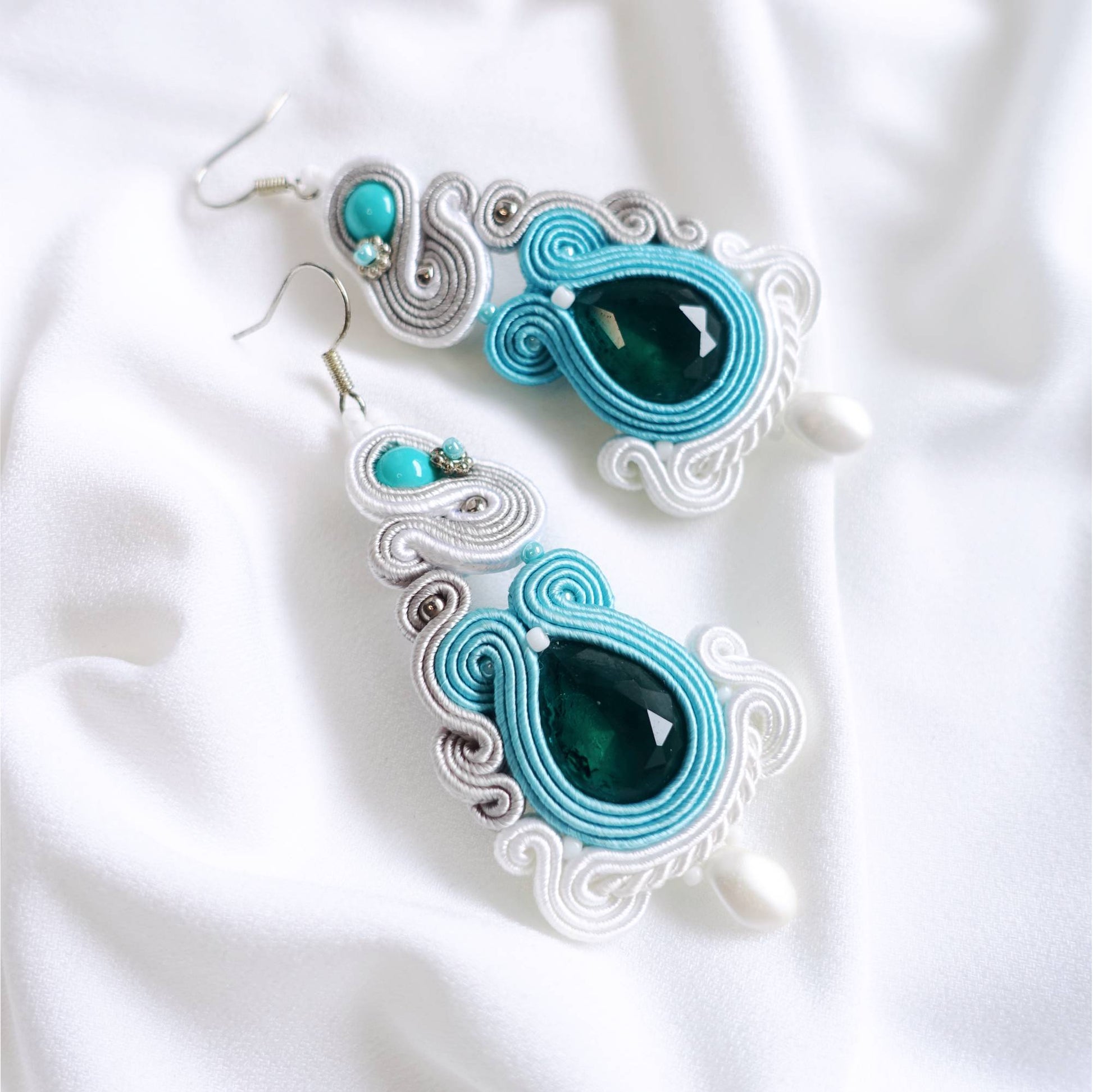 Blue white soutache earrings, 185 Cindirela