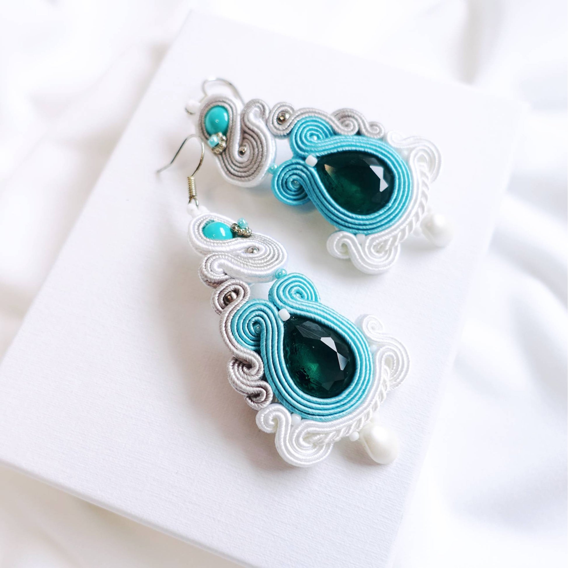 Blue white soutache earrings, 185 Cindirela