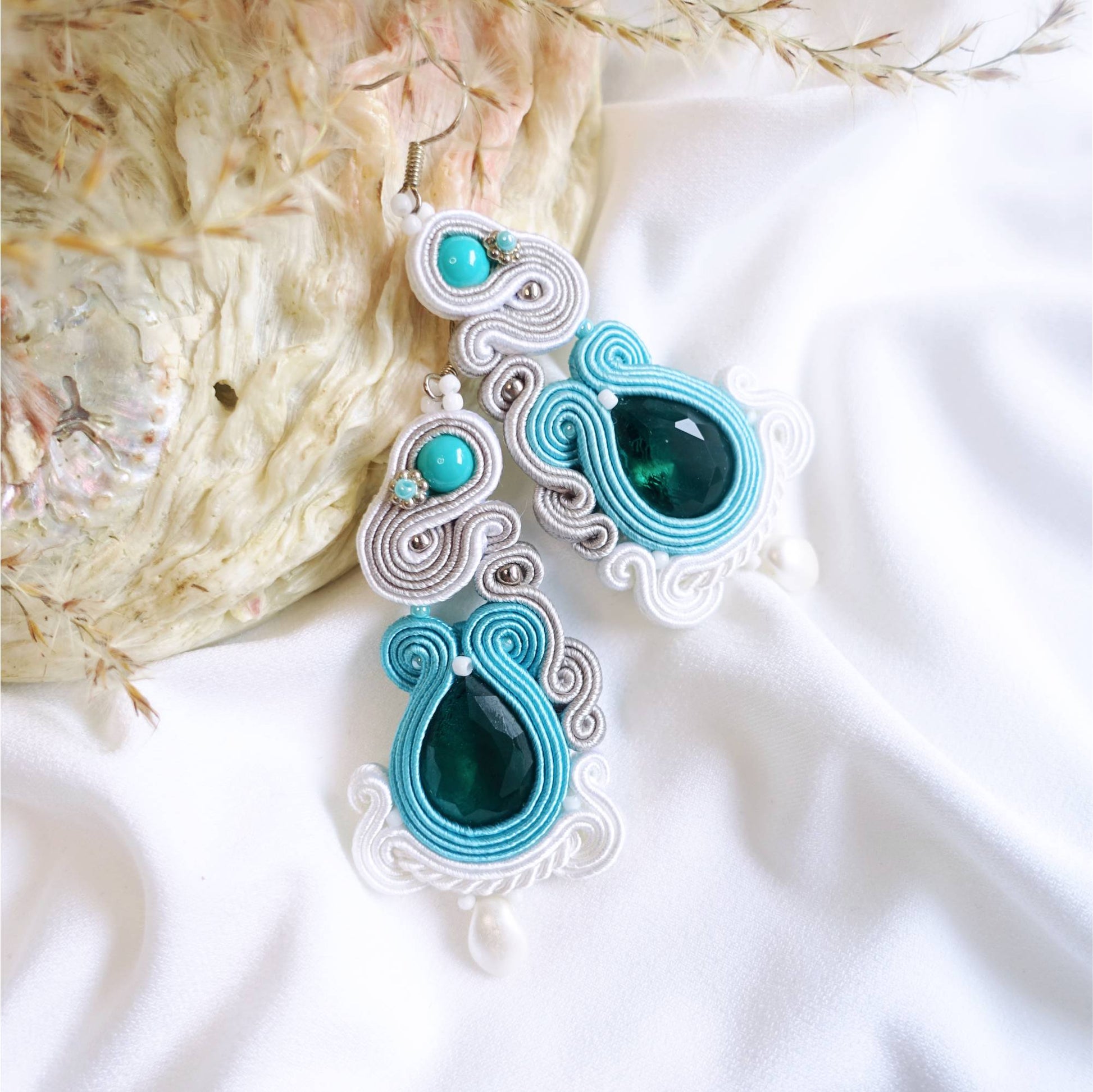 Blue white soutache earrings, 185 Cindirela