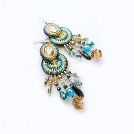Pendientes de soutache de colores, pendientes de soutache amarillo turquesa, 302 Sirena